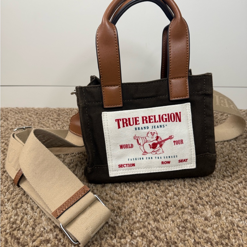 True Religion Green & Brown Small Tote Crossbody Bag